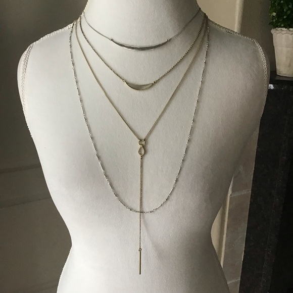 Lucky Brand Jewelry - Lucky Brand 4 in 1 Necklace Silver & Gold Tones Lariat Multi Strands Travel Boho
